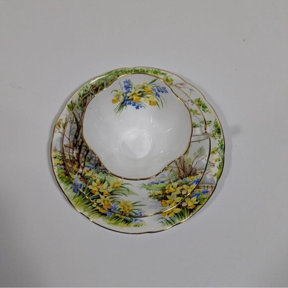 Hammersley Lorna Doone Cup Saucer Trio Set Floral Cottage Scene England Vintage - Picture 11 of 16